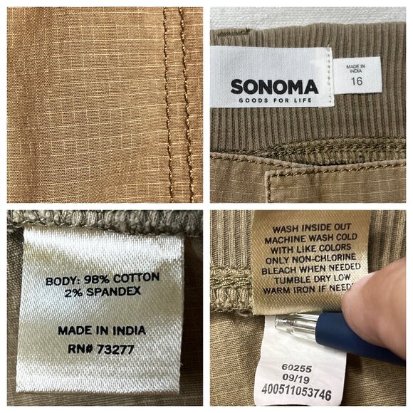 Sonoma Womens Cargo Pants Size 16 Khaki Light Brown Comfortable Elastic Waist - Picture 11 of 16